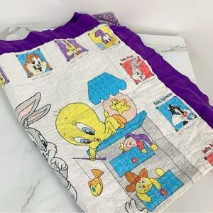 Vintage Handmade Rare Warner Brothers Cartoons Printed Crib Baby Blanket